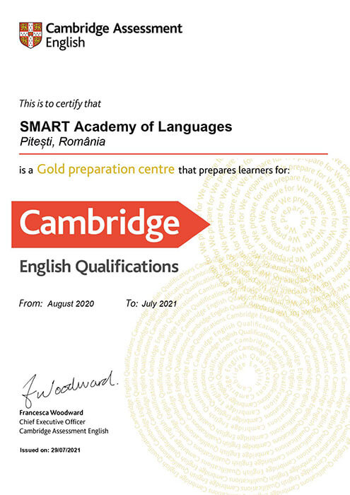 Certificate Gold SMART Academy of Languages 1 page 0001